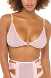 Oh La La Cheri Heart Mesh Bra & Cage Back Panty 2pc Lingerie Set In Crystal Rose