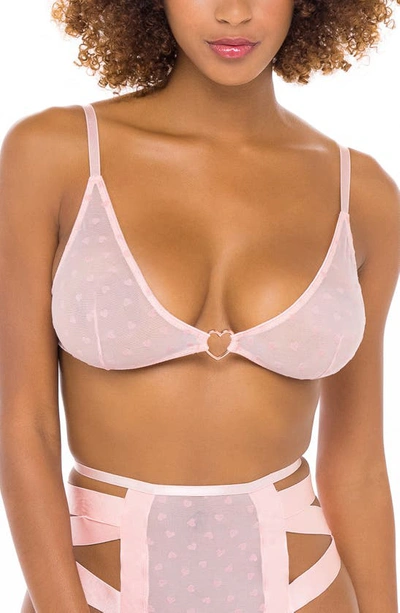 Oh La La Cheri Heart Mesh Bra & Cage Back Panty 2pc Lingerie Set In Crystal Rose