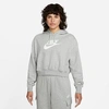 Nike Sportswear Club Fleece Crop Hoodie Sweatshirt In Dark Grey Heather/white