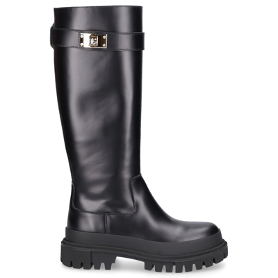 Dolce & Gabbana Schuhe  Stiefel Schwarz Kalbsleder In Black