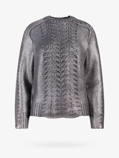 Alberta Ferretti Metallic Cable-knit Wool Pullover In Argento
