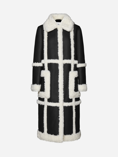 Stand Studio Patrice Long Faux Shearling Coat In Black,off White