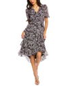 Maison Tara Short Sleeve Multilayered Ruffle Dress In Pink Multi In Black