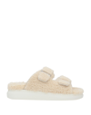Alexander Mcqueen Oversized Hybrid Shearling Slide Sandals In Beige