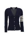 Thom Browne Classic V-neck Merino Wool Cardigan With Striped Detail In Navy