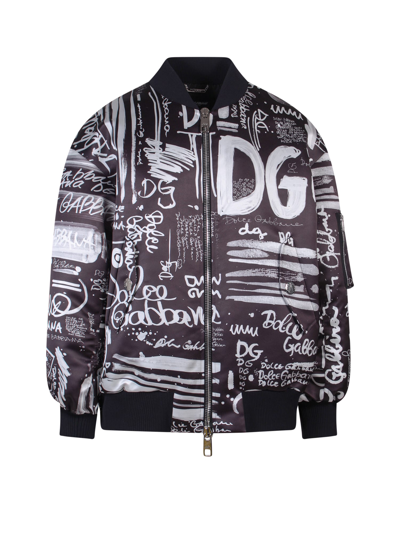 Dolce & Gabbana Jacket In Logo2 Bco Fdo Nero
