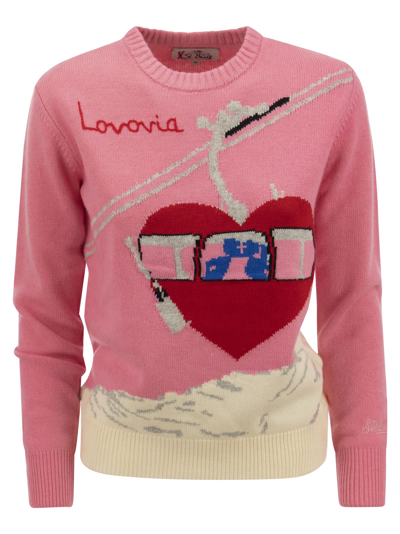 Mc2 Saint Barth Wool-blend Jumper With Embroidery In Pink