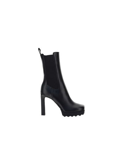 Off-white Heeled Chelsea Ankle Boots In Black Black