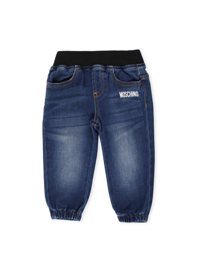 Moschino Babies' Logo Printed Jeans In Blue