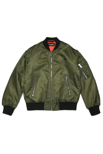 Dsquared2 Kids' Multi-pocket Bomber Jacket In Military Green