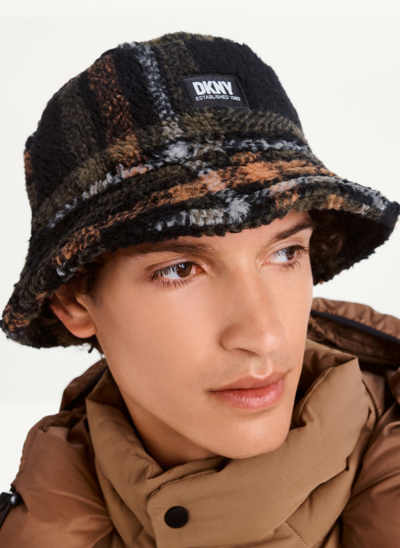 Dkny Men's Printed Sherpa Bucket Hat In Black