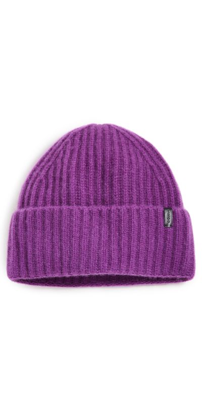Vince Boiled Cashmere Chunky Half Cardigan Knit Hat In 紫色