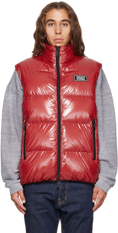 Dsquared2 D-squared2 Mans Shiny Red Nylon Vest With Logo In Multicolor