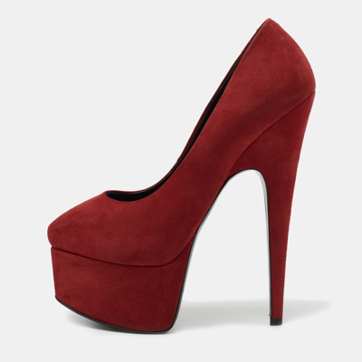 Pre-owned Giuseppe Zanotti Red Suede Platform Pumps Size 35