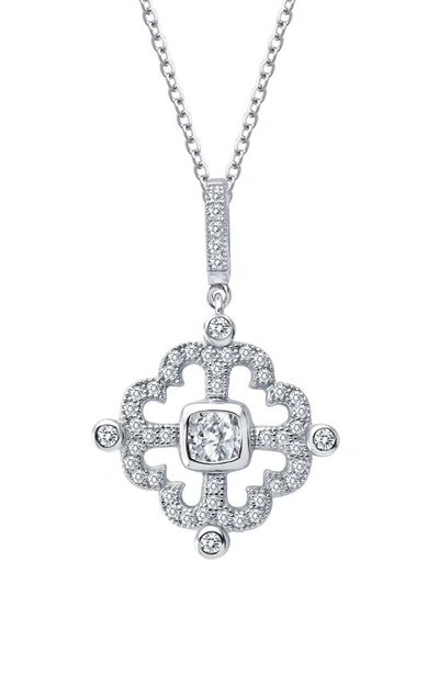 Lafonn Fleur De Lis Sunlight Platinum Bonded Sterling Silver Simulated Diamond Pendant Necklace In White