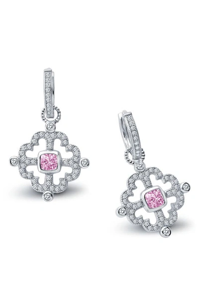 Lafonn Fleur De Lis Sunlight Platinum Bonded Sterling Silver Simulated Diamond Earrings In White/ Pink