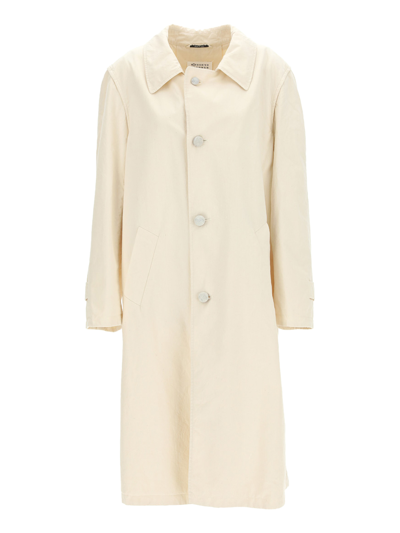 Maison Margiela Long Cotton Trench Coat In White