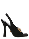 Versace Medusa Logo-embellished Satin Slingback Sandals In Black