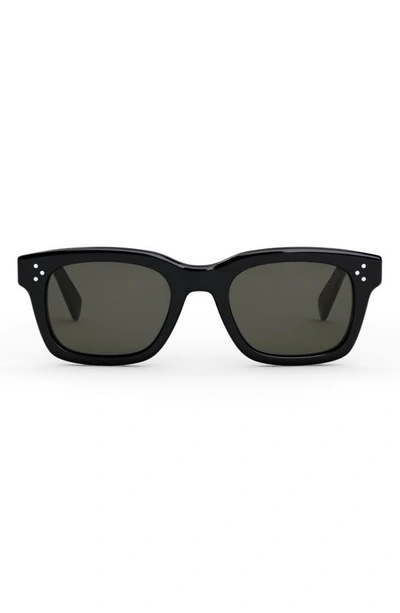Celine Bold 3 Dots 50mm Square Sunglasses In Shiny Black Smoke