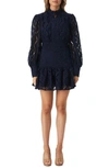 Bardot Remy Lace Long Sleeve Minidress In Blue