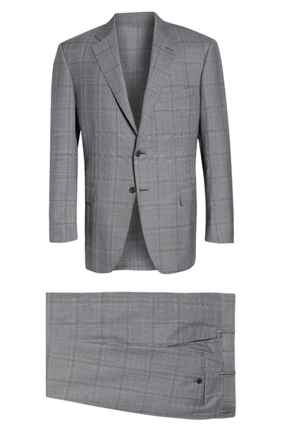 Canali Siena Plaid Wool Suit In Light Grey