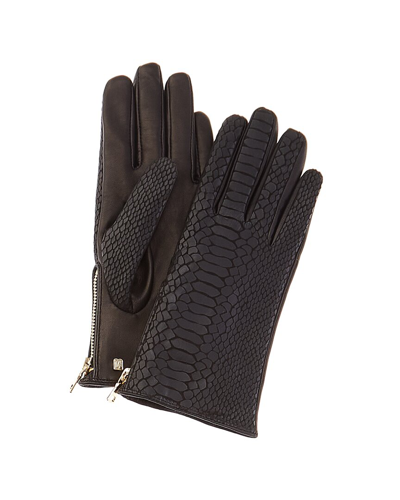 Bruno Magli Snake-embossed Cashmere-lined Leather Gloves In Black