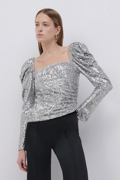 Jonathan Simkhai Allura Hammered Sequin Top In Silver