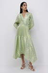 Simkhai Cassia Metallic Chevron Midi Skirt In Celery