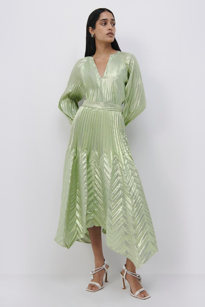 Simkhai Cassia Metallic Chevron Midi Skirt In Celery