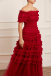 Needle & Thread Off-shoulder Ruffled Gown In Red