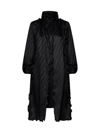 Fendi All-over Logo High-neck Dress In Black