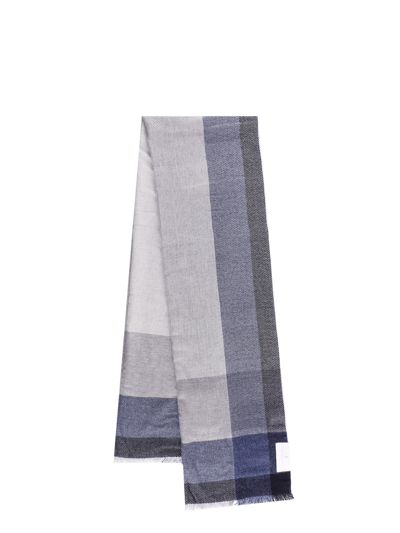 Brunello Cucinelli Check Patterned Fringe Trimmed Scarf In Blue