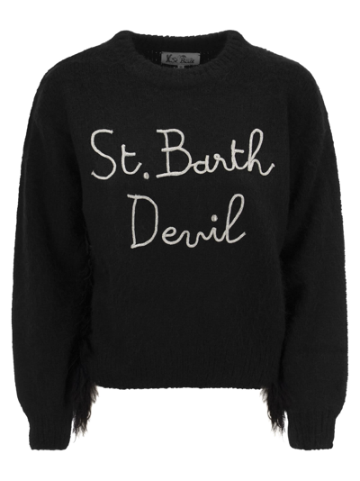 Mc2 Saint Barth Brushed Crew-neck Jumper With Feathers In Black