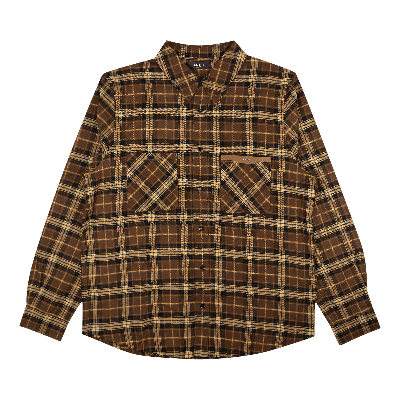 Pre-owned Amiri Leather Logo Flannel Button Down Shirt 'brown'