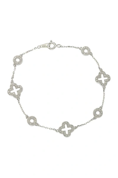 Suzy Levian Sterling Silver Pavé Cz Clover Station Bracelet In White