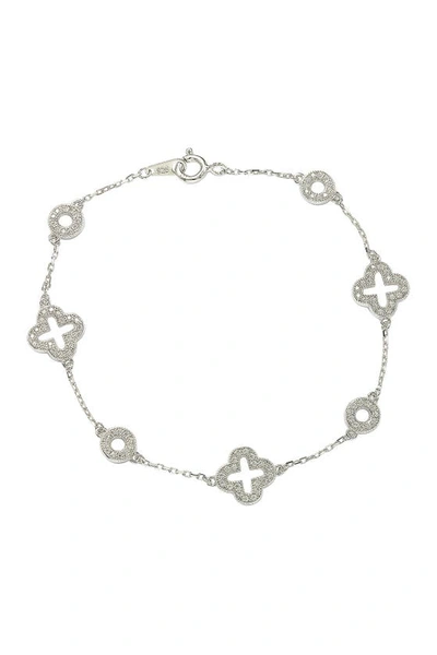 Suzy Levian Sterling Silver White Cubic Zirconia Clover And Circles Bracelet