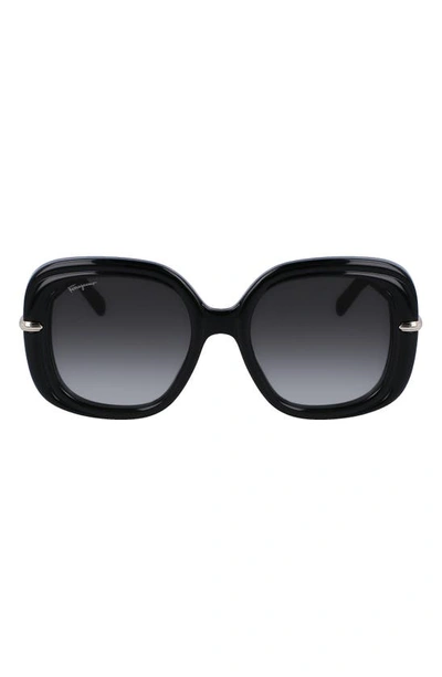 Ferragamo Gancini Hinge Rectangle Injection Plastic Sunglasses In Black