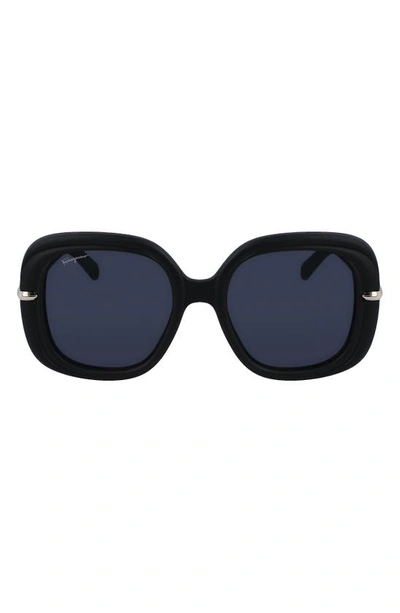 Ferragamo Gancini Hinge Rectangle Injection Plastic Sunglasses In Matte Black