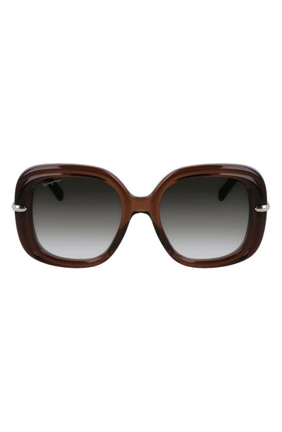Ferragamo Gancini Hinge Rectangle Injection Plastic Sunglasses In Transparent Brown
