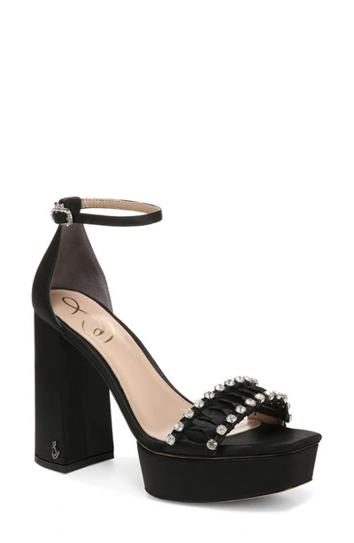 Sam Edelman Ninette Ankle Strap Platform Sandal In Black Satin