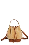 Saint Laurent Women's Emmanuelle Small Bucket Bag In Shearling And Vegetable-tanned Leather In Natural Beige/ Brick