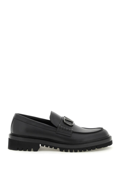 Valentino Garavani Vlogo Signature Leather Loafers In Black