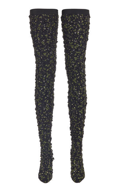 Valentino Embroidered Tights In Black