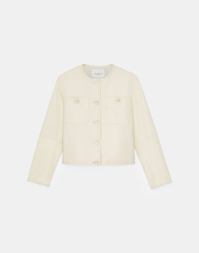 Lafayette 148 Petite Nappa Leather Patch Pocket Highlands Jacket In Buff