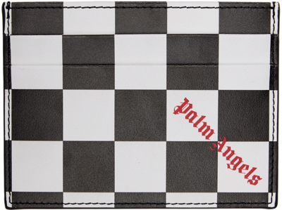 Palm Angels Checkerboard Print Leather Card Holder In Black