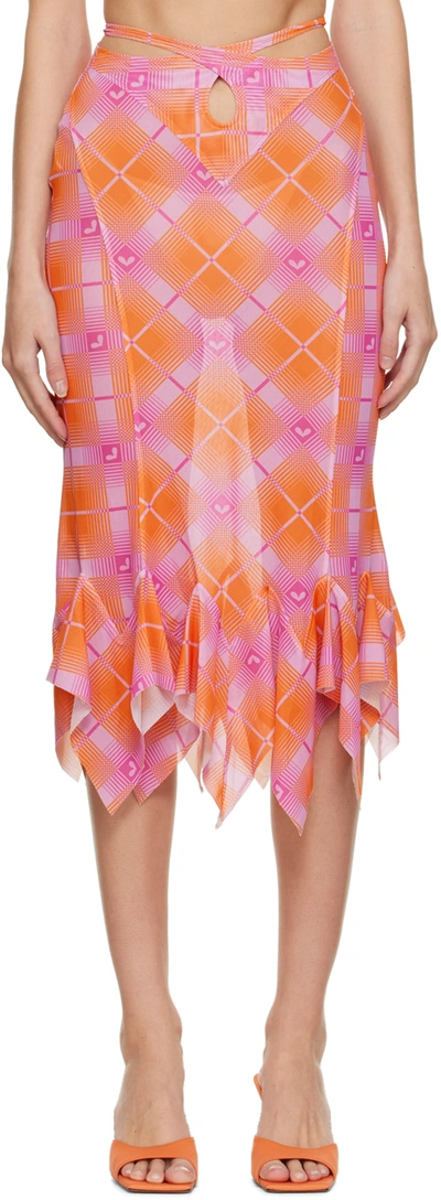 Sultry Virgin Orange Check Midi Skirt