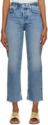 CITIZENS OF HUMANITY BLUE FLORENCE WIDE STRAIGHT JEANS