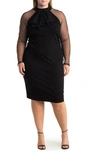 BY DESIGN ROULETTE PONTE SWISS DOT MESH SHEATH DRESS