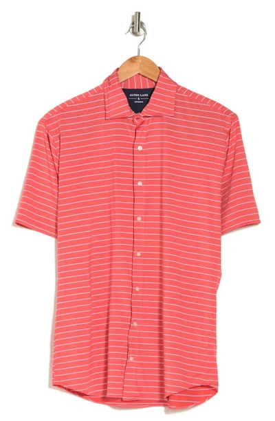 Alton Lane Clay Performance Stripe Short Sleeve Trim Fit Golf Shirt In Washed Red Beach Stripe