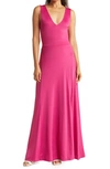 Love By Design Geneva V-neck Sleeveless Maxi Dress In Fuchsia Red